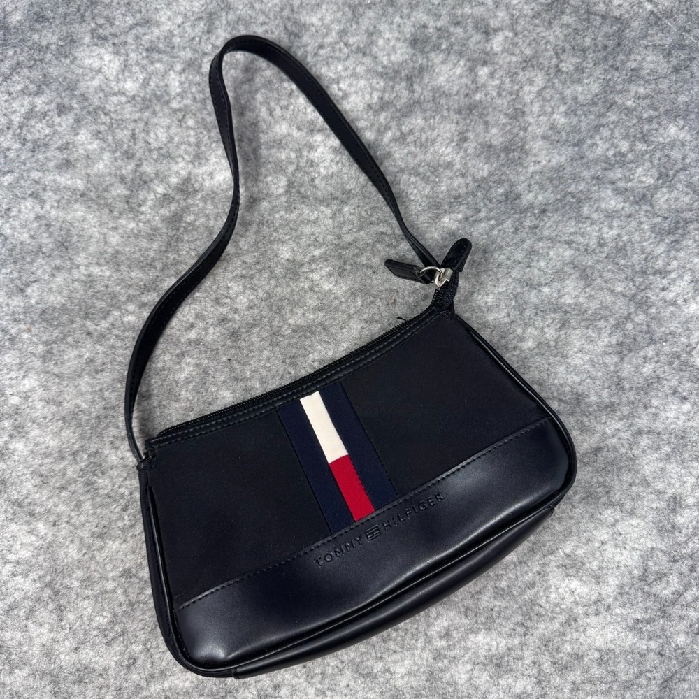 Tommy Hilfiger Y2K Logo Micro Mini Shoulderbag Handbag Purse Black Nylon 2000s